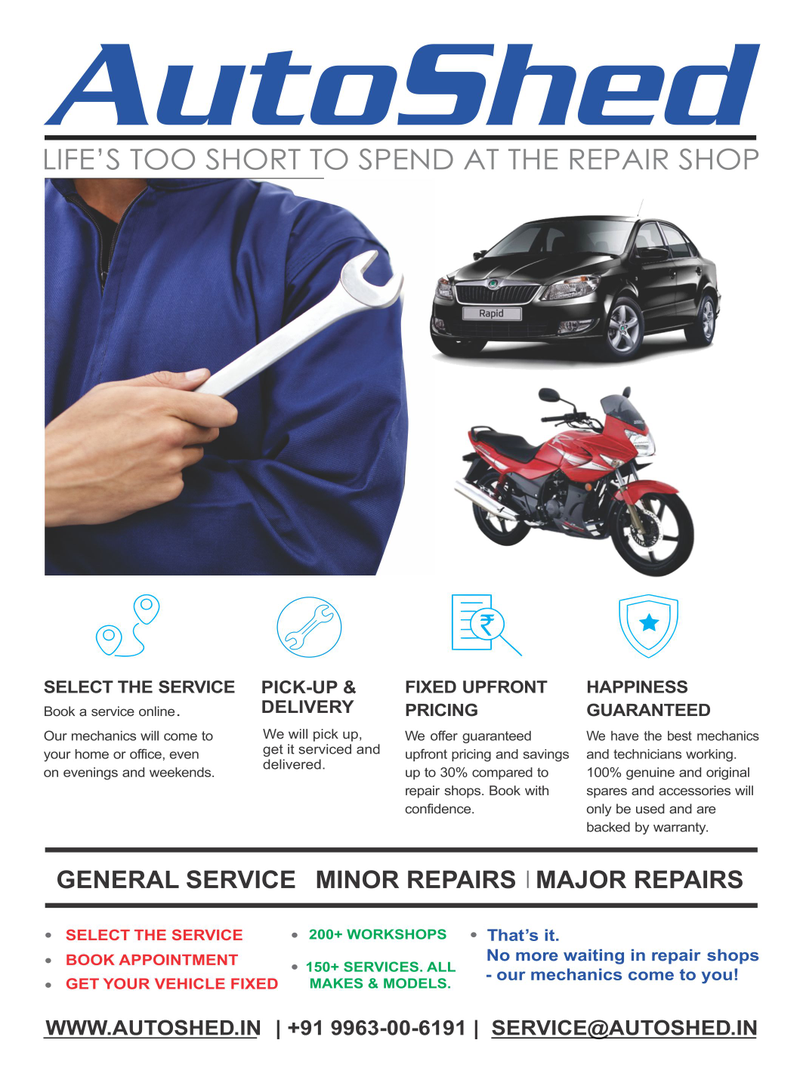 Illustration for article titled AutoShed leading Car and Bike online Sales , Repair services Hyderabad and
Free PickUp and Drop Off Services